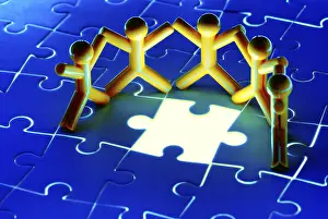 Teamwork Concept Prints: Team work on solving puzzle problem