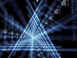 Abstract Computer Generated Image Prints: Tech background - blue triangle tunnel