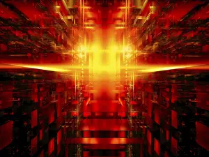 Abstract 3D Illustration Prints: Tech block structure and flash of light - abstract 3d illustration