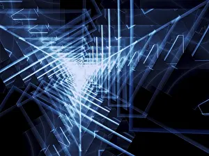 Computer Generated Image Prints: Technology background - dark blue triangle tunnel