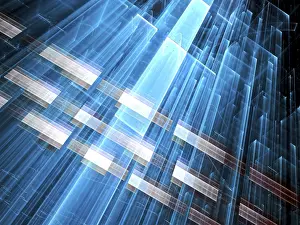 Abstract Computer Generated Art Prints: Technology or sci-fi background - chaos diagonal stripes