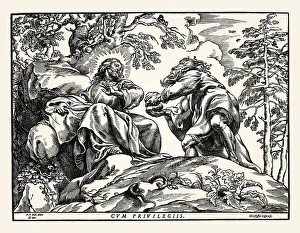 Historic Religious Texts Prints: The Temptation of Christ by the Devil