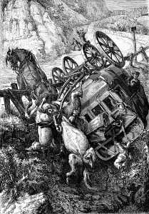 Deserted Landscape Art Prints: A terrible fall. The diligence rolled on itself