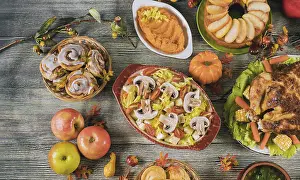 Thanksgiving Prints: Autumn Thanksgiving Print with Turkey and Harvest Fruits