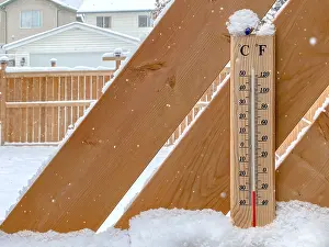 No People In The Snow Prints: A Thermometer on a snow fall with a cold temperature