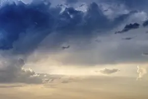 Evening Sunlight Mood Prints: Thunder sky at sunset, approaching of the storm