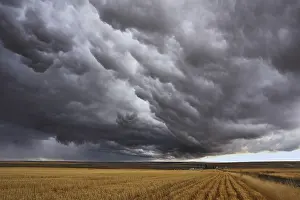 Thunderstorm In USA Prints: Thunderstorm above fields after harvesting
