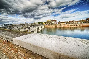 Northern Italy Landmarks Prints: Tiberius Bridge in Rimini, one of the most solid architectural structures built by the Romans