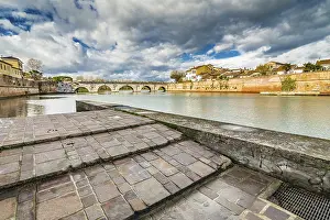 Northern Italy Landmarks Prints: Tiberius Bridge in Rimini, one of the most solid architectural structures built by the Romans