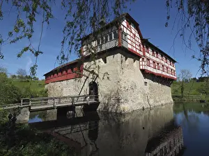 Medieval Fortress Europe Prints: Timbered castle with drawbridge