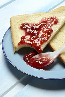 Empty Plate Photoshoots Prints: Toast with raspberry jam on a plate, breakfast