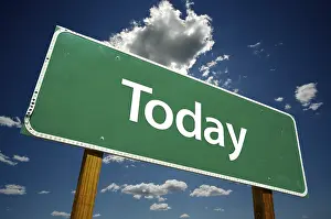 Dramatic Road Sign Prints: Today road sign with dramatic clouds and sky
