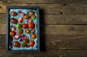View From Above Prints: Tomatoes on the background. Tomatoes