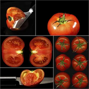 Food Photography Concept Prints: Tomatoes collage composition nested on a black square frame