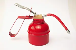 Red Colored Background Image Prints: Tool, red oil can