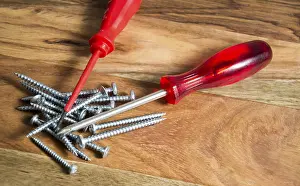 Construction Site Accessories Prints: Tools on wood