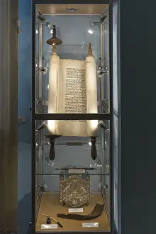 European Religious Landmark Prints: Torah scroll in a display case