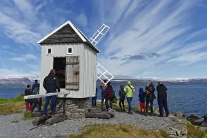 Icelandic Tourist Attractions Prints: Tourists at the small windmill