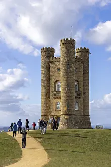 British Landmarks UK Prints: Tower, Broadway Tower, people, clouds