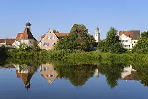 Bavaria River View Prints: Town view at the river Wornitz