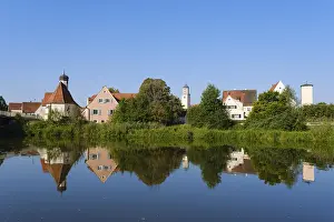 Waterfront Village Scene Prints: Town view at the river Wornitz