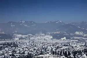High Mountain Range Landscape Photography Prints: Townscape in winter, Oberstdorf