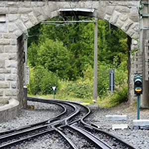 Passenger Transport Prints: Track section of a rack railway with a switch and signalling system