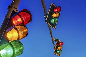 Deserted City Street Prints: Traffic lights over urban intersection