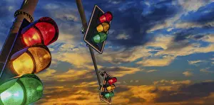 Deserted Street Scene Prints: Traffic lights over urban intersection