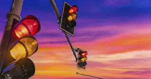 Deserted Highway Prints: Traffic lights over urban intersection