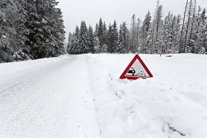 Central Europe Low Mountain Range Prints: Traffic sign Caution Rolling Chips