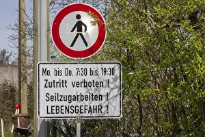 High Voltage Line Prints: Traffic sign - no passing, cable pulling work