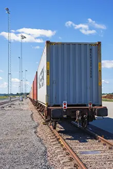 Prints of Train with containers on a loading area, Sweden Railway Prints: Train with Containers on Loading Area Print, Sweden