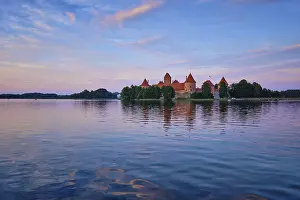 Prints of Trakai Island Castle in lake Galve, Lithuania on sunset, Trakai Castle is one of major tourist attractions of Lituania Lake Prints: Trakai Island Castle Print, Lithuania at Sunset