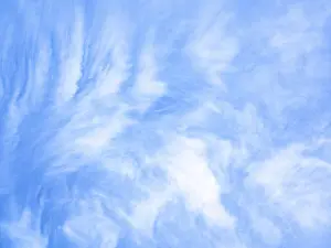 Cloudy Atmospheric Landscape Prints: A tranquil sky with wispy white clouds set against a backdrop of deep blue