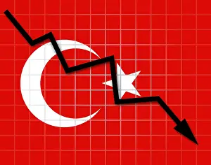 National Symbol Prints: The Turkish flag and arrow graph going down