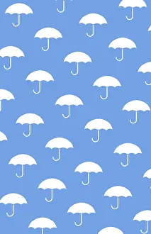 Plain Blue Background Image Prints: Umbrella pattern. White umbrellas on a blue background
