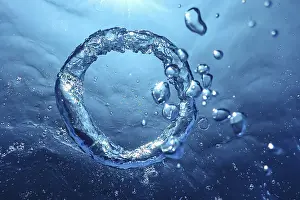 Underwater Scene Prints: Underwater Bubble Ring Ascends towards the Sun