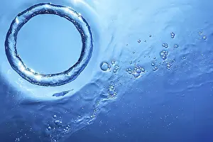 Deserted Ocean Scene Prints: Underwater Bubble Ring Ascends towards the Sun