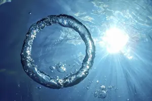 Uninhabited Ocean Landscape Prints: Underwater Bubble Ring Ascends towards the Sun