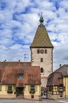 Old Town Entrance Gate Prints: Upper Gate and clock tower in Bergheim