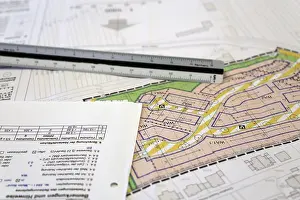 Architectural Detail View Prints: Urban development plan on a desk