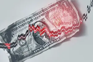 Capital Market Crisis Prints: USD bill with raising sparkline chart
