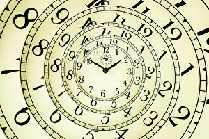 Mechanical Clock Details Prints: Detail of a used mechanical clock with hypnotic quadrant