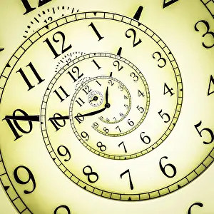 Mechanical Clock Details Prints: Detail of a used mechanical clock with hypnotic quadrant
