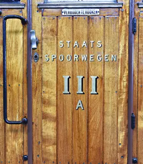 Prints of Utrecht, Netherlands. May 8, 2023. Inscription on an old train car at the railroad museum in Utrecht Railway Prints: Utrecht, Netherlands Print: Historic Railroad Museum Scene
