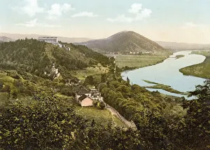 German Landmark Tourist Attraction Prints: The Valhalla with a view of the Danube