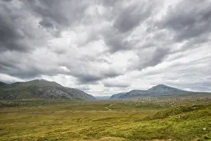 Cloudy Daytime Photography Prints: Valley of Strath Dionard with the mountains of Cranstackie