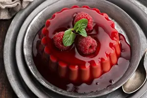 Raspberry Dessert Prints: Vanilla pudding with raspberry and raspberry sauce