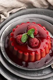 Raspberry Dessert Prints: Vanilla pudding with raspberry and raspberry sauce